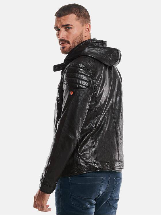emilio adani Herren Lederjacke mit abnehmbarer Kapuze Schwarz 32415