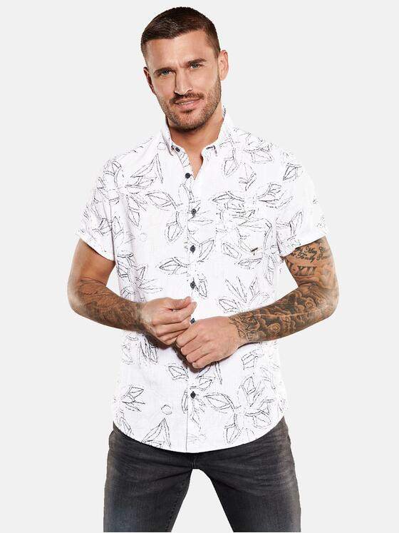 emilio adani Herren Kurzarm-Hemd gemustert Beige 34954