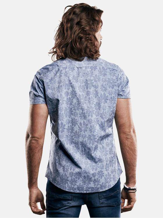 emilio adani Herren Baumwollhemd mit gewebtem Floralmuster Blau 29432