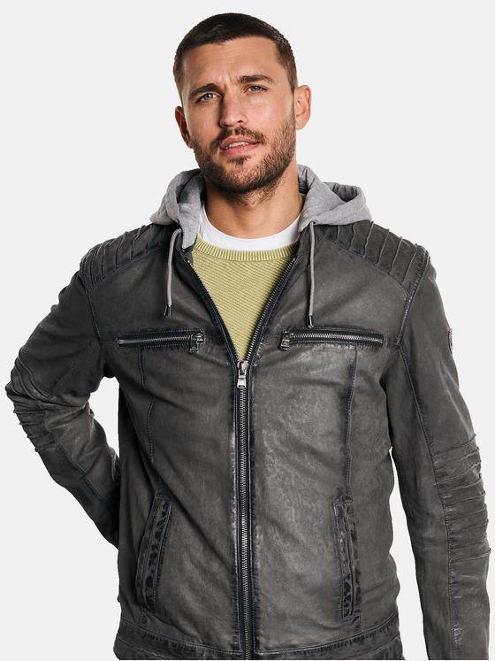 emilio adani Herren Lederjacke mit Sweat-Kapuze Braun 32570