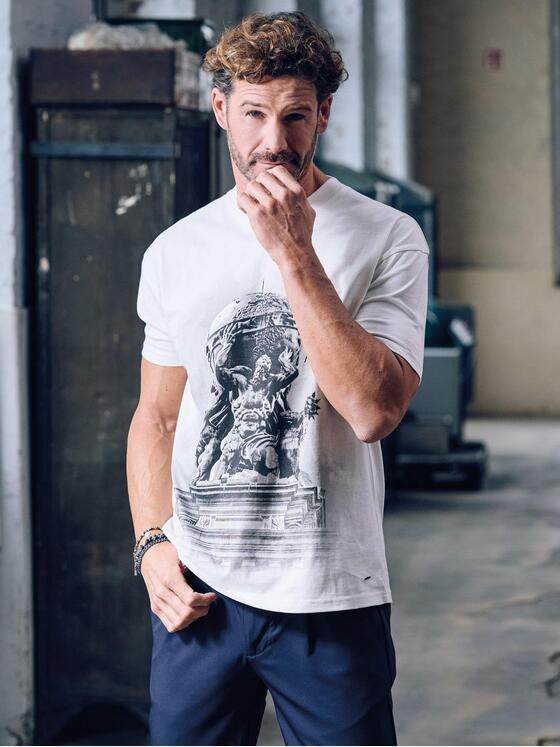 emilio adani Herren Modisches T-Shirt mit Druck Naturweiss 39940
