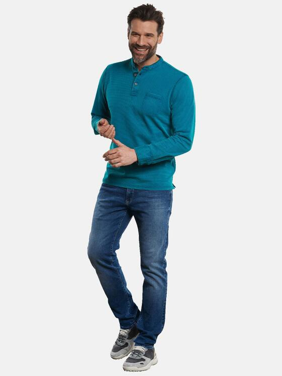 engbers Herren Henley-Shirt mit feiner Struktur Türkis 32784