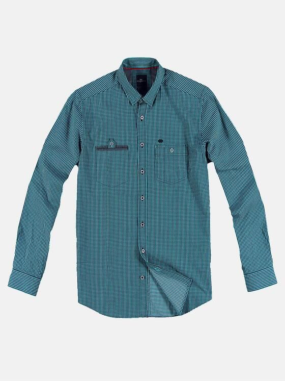 engbers Herren Langarmhemd im Vichykaro-Design. Petrol 30825
