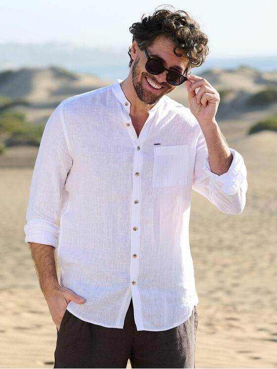 emilio adani Herren Hemd aus 100% Leinen Naturweiss 40337