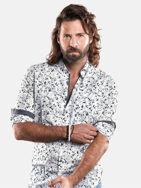 emilio adani Herren Langarmhemd mit floralem Druck Grau 29328