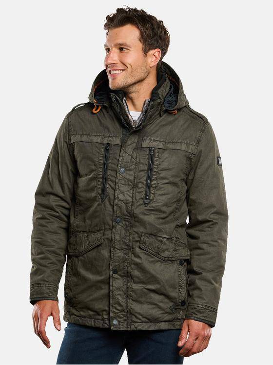 engbers Herren Baumwoll-Jacke mit abnehmbarer Kapuze Oliv 33563