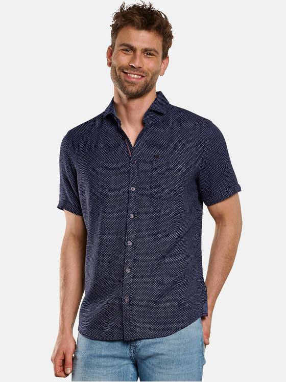 engbers Herren Kurzarm-Hemd mit Minimalprint Marineblau 33058