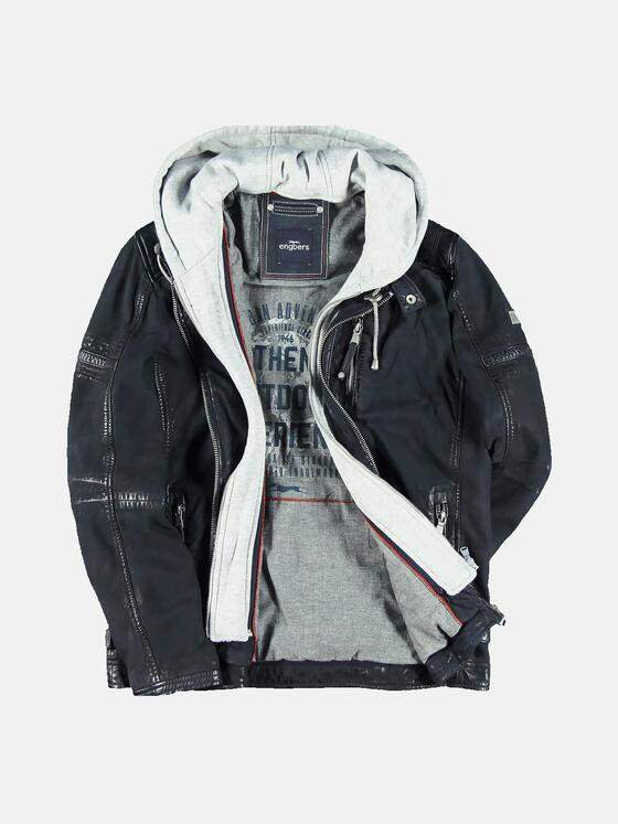 engbers Herren Lederjacke mit Hoodie-Inlet Blau 31862