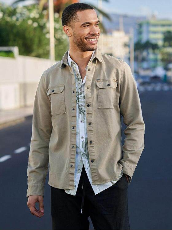emilio adani Herren Overshirt in Twill-Warenqualität Sand 38638