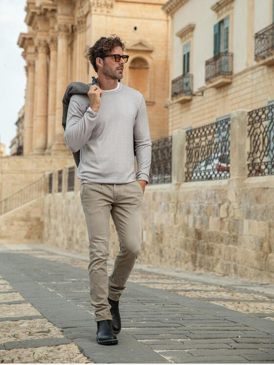 emilio adani Herren Pullover uni Beige 37804