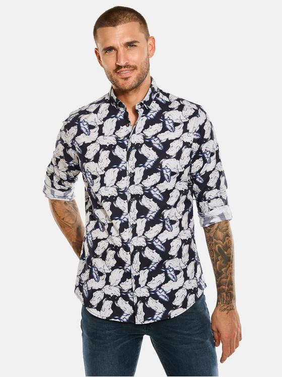 emilio adani Herren Langarm-Hemd gemustert Blau 34146