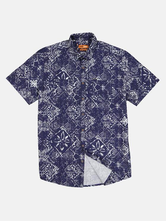emilio adani Herren Kurzarm-Hemd mit All-Over-Print Blau 33403