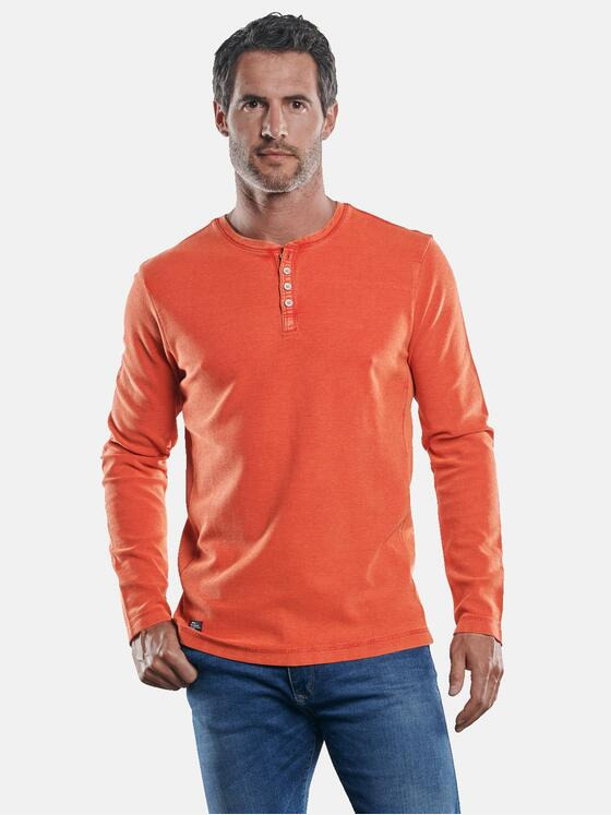 engbers Herren Strukturiertes Henley Shirt Reinorange 30279