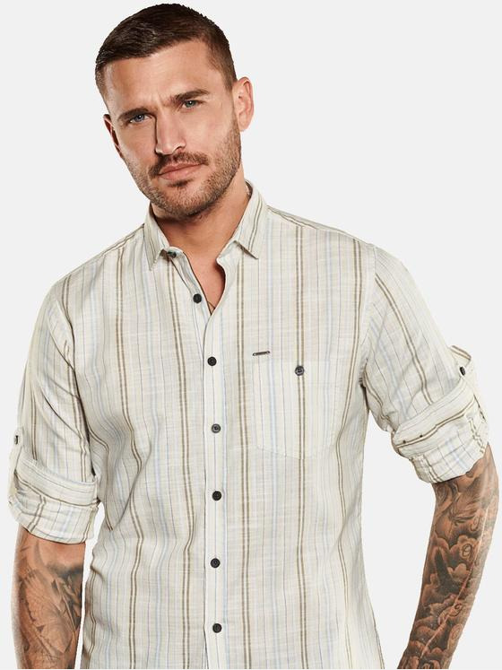 emilio adani Herren Langarm-Hemd gemustert Beige 34459