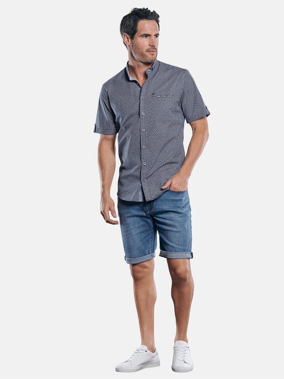 engbers Herren Gemustertes Hemd mit Jersey-Anteil Marineblau 29717