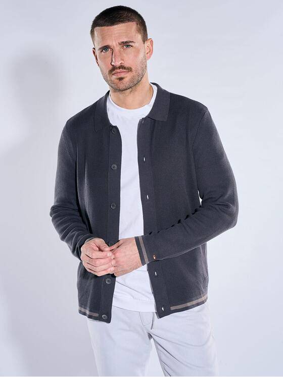 emilio adani Herren Strickjacke mit Kragen Dunkelgrau 40688
