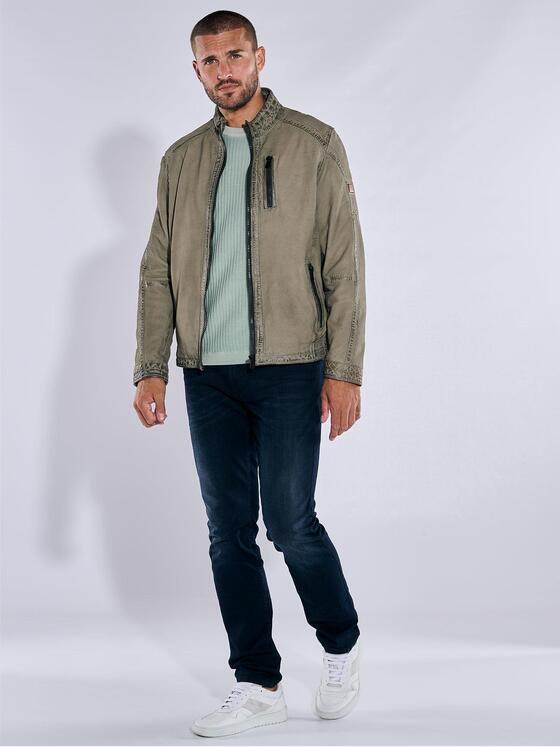 emilio adani Herren Lederjacke mit Stehkragen Beige 37998