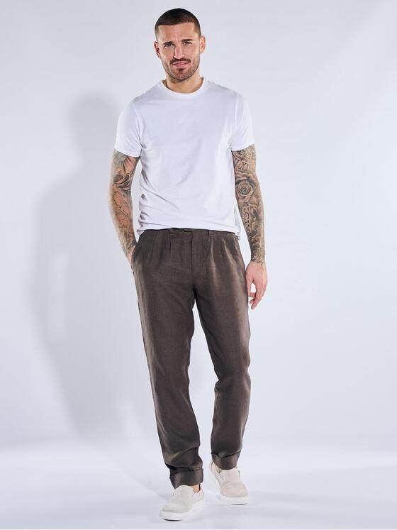 emilio adani Herren Chino aus 100% Leinen Dunkelbraun 40687