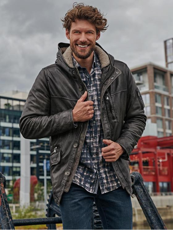 engbers Herren Lederjacke mit Kapuze Grün 33546
