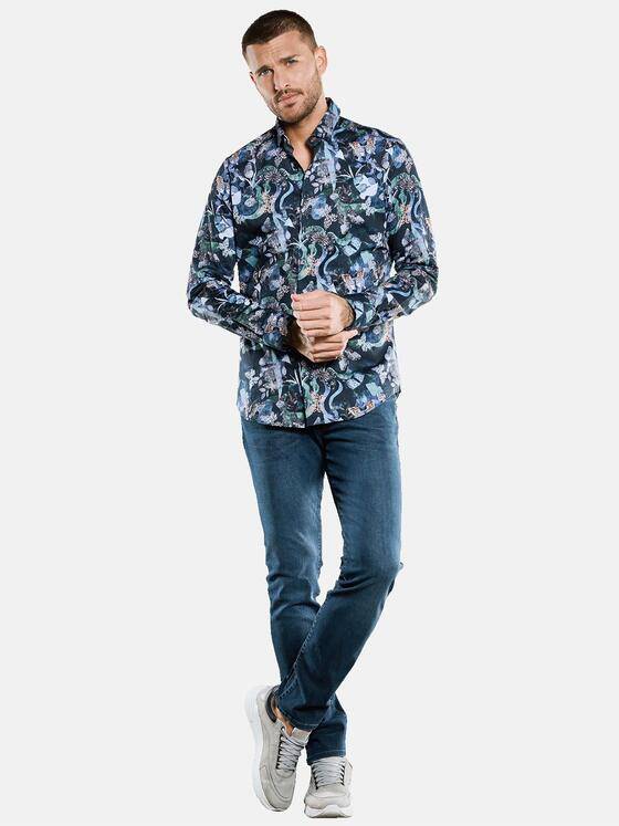 emilio adani Herren Langarm-Hemd mit All-Over-Print Grau 33338
