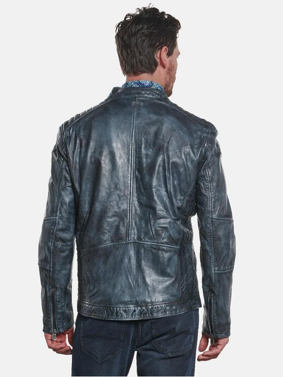 engbers Herren Lederjacke mit Steppelementen Petrolblau 32590