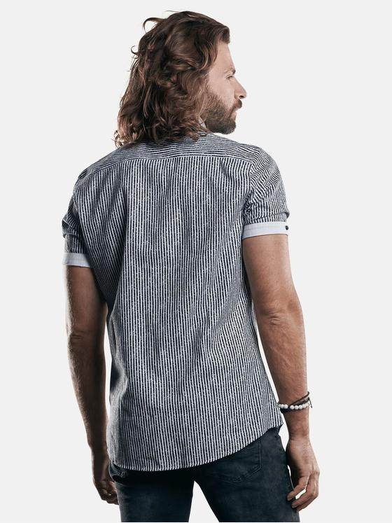 emilio adani Herren gestreiftes Hemd aus softer Halbleinen Ware Schwarz 29441