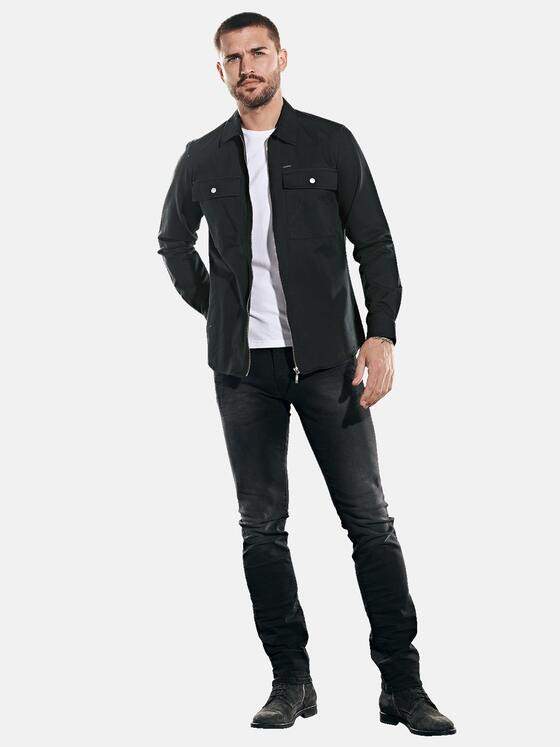 emilio adani Herren Langarm-Hemd im Overshirt-Design Schwarz 31952