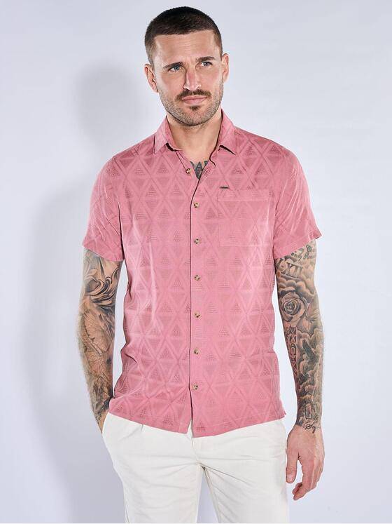 emilio adani Herren Kurzarm-Hemd mit Jaquard-Musterung Rosa 40702