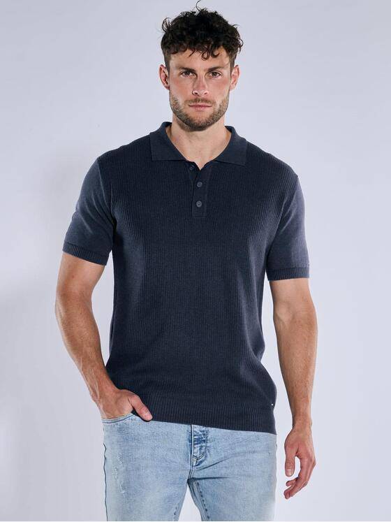 emilio adani Herren Strick Polo-Shirt uni Blau 39336