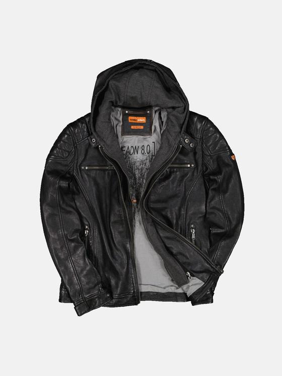emilio adani Herren Lederjacke mit Sweat-Inlet Schwarz 34074