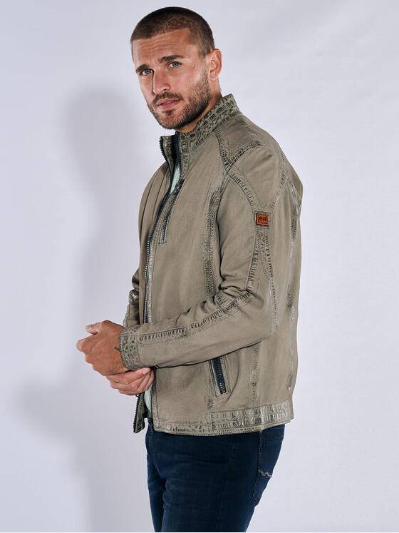 emilio adani Herren Lederjacke mit Stehkragen Beige 37998