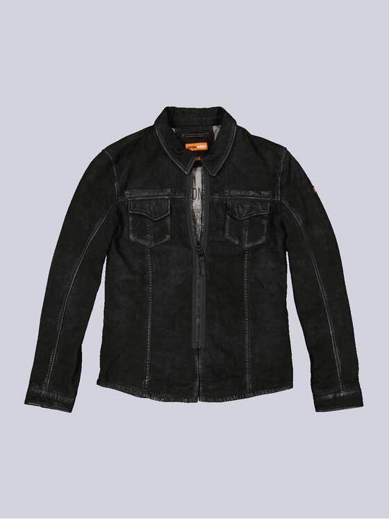 emilio adani Herren Lederjacke slim fit Schwarz 36012