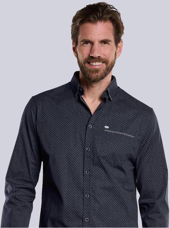 engbers Herren Langarm-Hemd gemustert Schwarz 33799