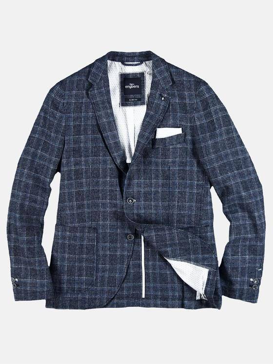 engbers Herren Kariertes Freizeit-Sakko aus hochwertigem Leinenmix Saphirblau 29130