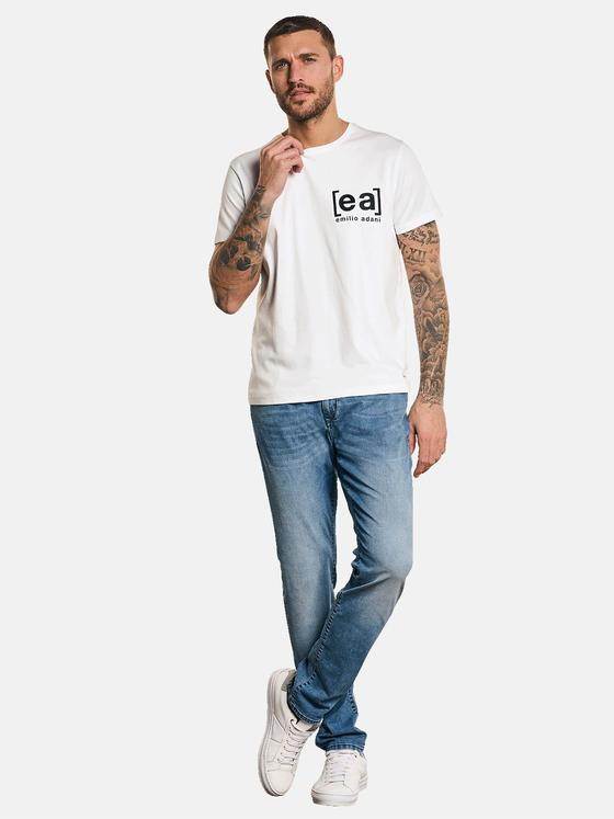 emilio adani Herren Statement T-Shirt mit ea-Logo Weiß 32752
