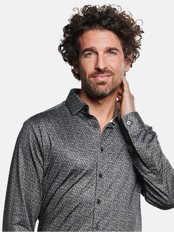 ENGBERS GERMANY Herren Langarm-Hemd gemustert Schwarz 32210