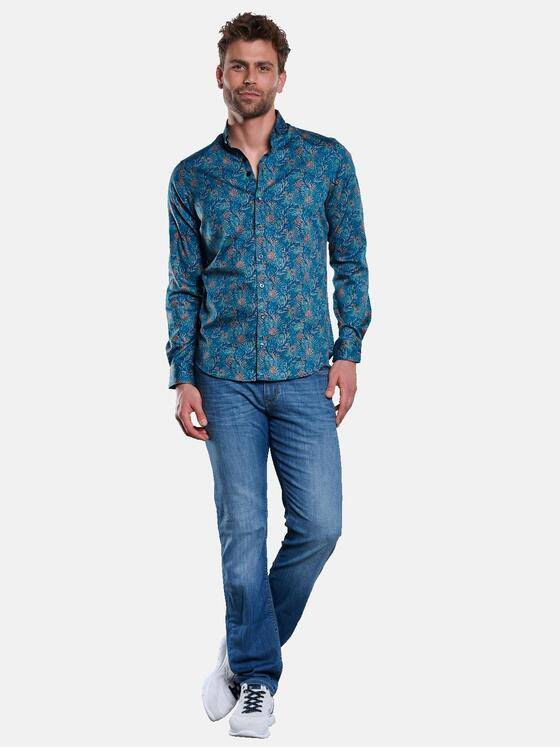 ENGBERS GERMANY Herren Langarm-Hemd gemustert Saphirblau 33235