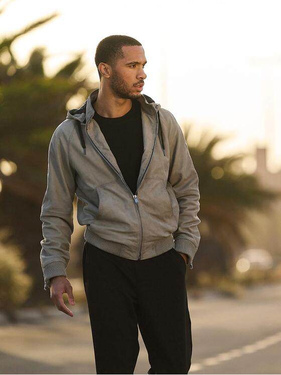 emilio adani Herren Lederjacke mit abnehmbarer Kapuze Beige 36516
