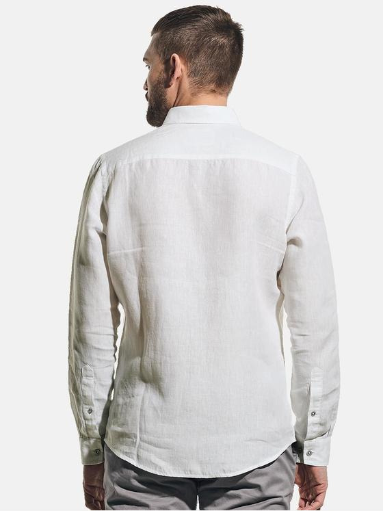 emilio adani Herren Langarm-Hemd Leinen Weiß 32222