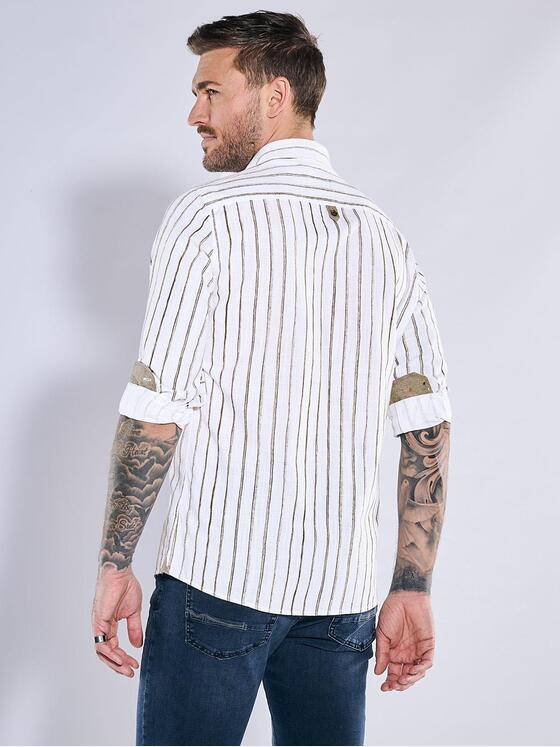 emilio adani Herren Langarm-Hemd gestreift Naturweiss 38483