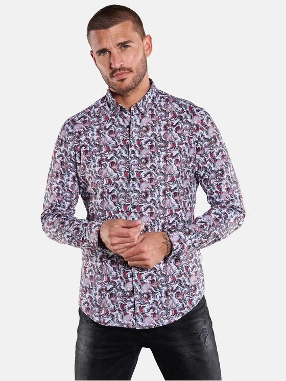 emilio adani Herren Langarm-Hemd aus Leinen Rot 34149
