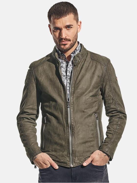 emilio adani Herren Softe Lederjacke mit körperbetonter Passform Grün 31064