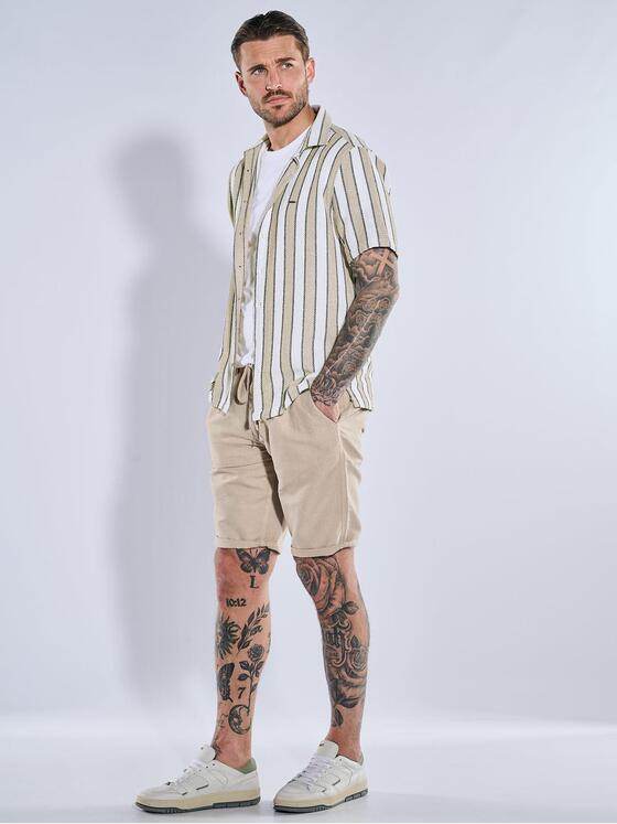 emilio adani Herren Kurzarm-Hemd gestreift Beige 38994