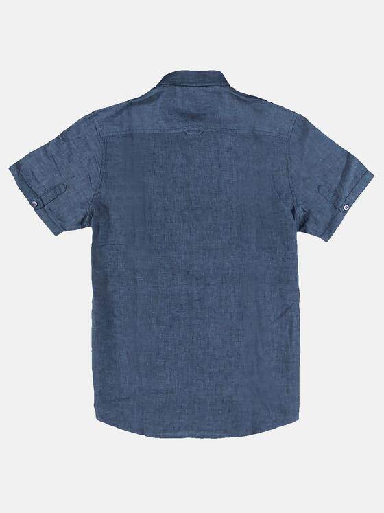 emilio adani Herren Kurzarm-Hemd aus Leinenstoff Blau 31672
