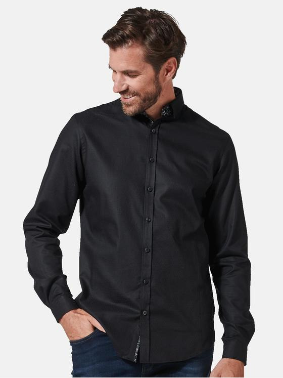 ENGBERS GERMANY Herren Langarm-Hemd uni Schwarz 35283