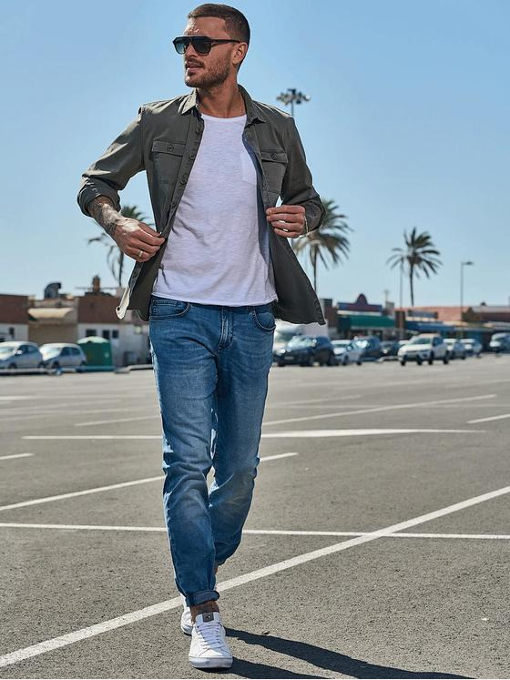 emilio adani Herren Overshirt mit Comfort-Stretch Grün 32617