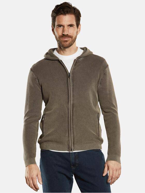 engbers Herren Cardigan mit Kapuze Braunbeige 34373