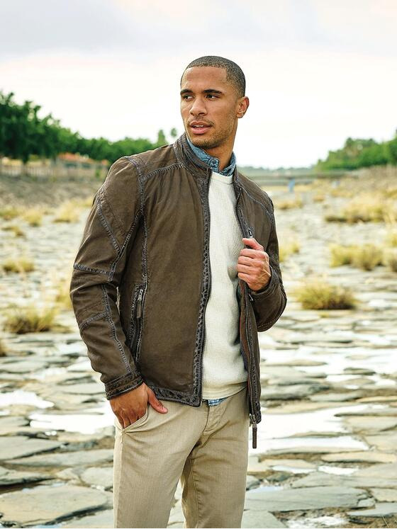 emilio adani Herren Lederjacke aus Nubuk-Leder Grün 34223