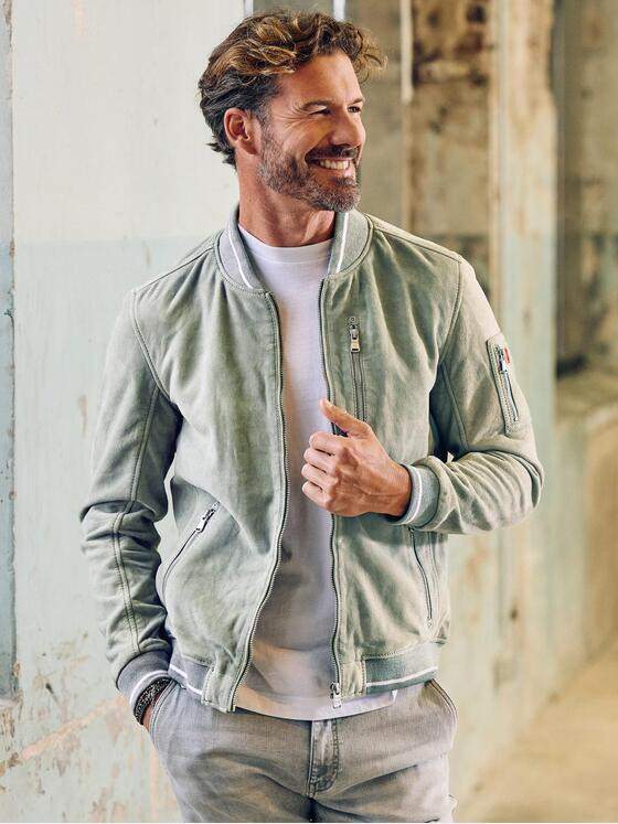 emilio adani Herren Lederjacke Hellgruen 40002