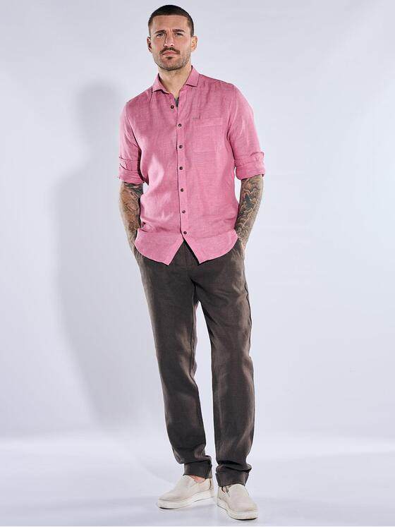 emilio adani Herren Leinen-Hemd mit Haifisch-Kragen Rosa 40679